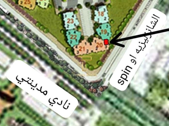 خريطة توضح موقع استوديو 64م على السباين للبيع في مدينتي أمام النادي، مقدمة من تايكون العقاري.