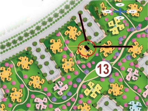صورة توضح موقع استوديو بحديقة حجز 2023 للبيع في مدينة نور باتجاه بحري صريح، مقدمة من تايكون العقاري.