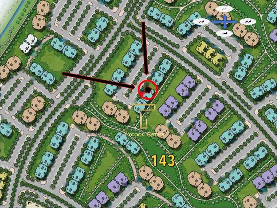 خريطة توضح موقع استوديو بحديقة خاصة للبيع في مدينتي B14 بمجموعة 143، مقدمة من تايكون العقاري.